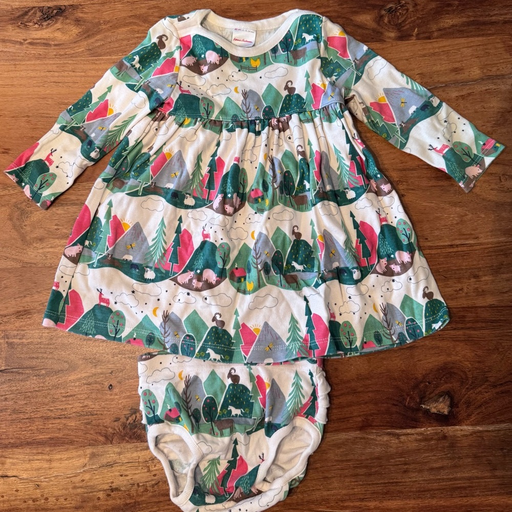 Hanna Andersson Forest Print Baby Dress with Bloomers